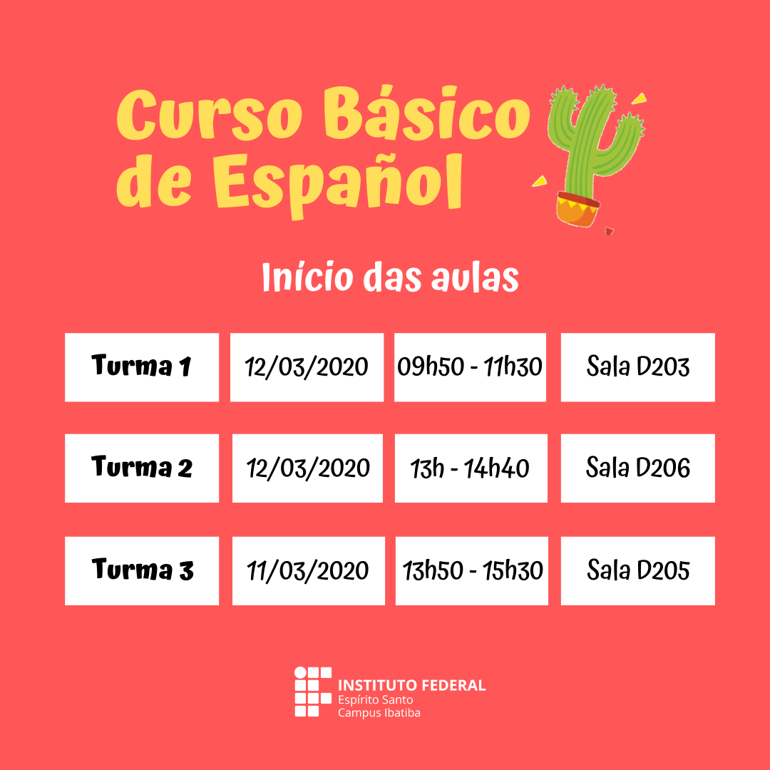 Curso Básico de Espanhol início das aulas